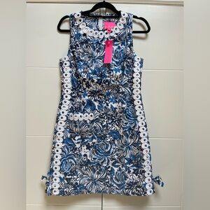 Lilly Pulitzer Mila Stretch Shift Dress Low Tide Navy NEW sz 6 Women’s Floral